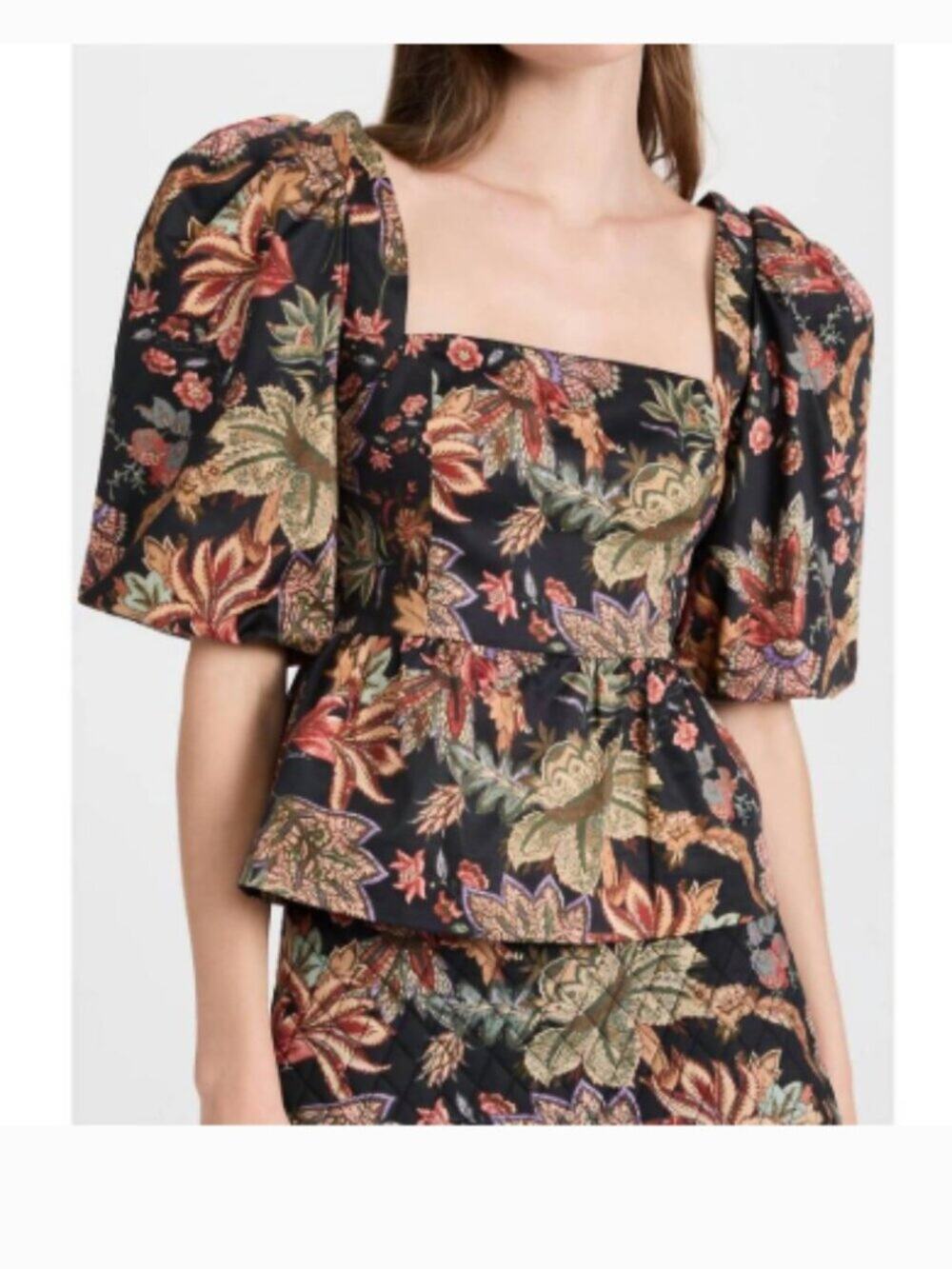 New CARA CARA Alexis Peplum Top in Floral Black Sz S
